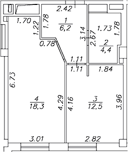 Планировка однокомнатная 41.4 м² в ЖК «Artel 17/52 (бывш. Глер)», корпус 1