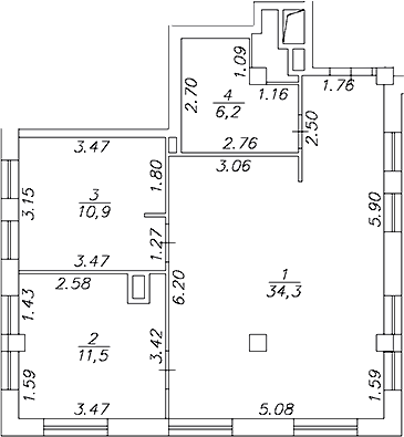 Планировка двухкомнатная 62.9 м² в ЖК «Artel 17/52 (бывш. Глер)», корпус 1