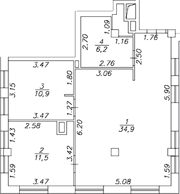 Планировка двухкомнатная 63.5 м² в ЖК «Artel 17/52 (бывш. Глер)», корпус 1