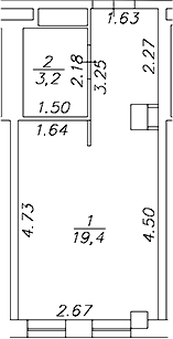 Планировка Студии 22.6 м² в ЖК «Artel 17/52 (бывш. Глер)», корпус 1