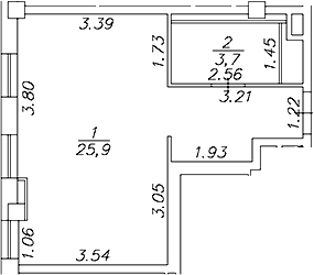 Планировка Студии 29.6 м² в ЖК «Artel 17/52 (бывш. Глер)», корпус 1