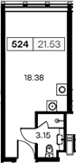 Планировка Студии 25.2 м² в ЖК «Апарт-отель Заневский», корпус 1