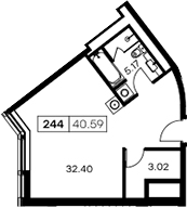 Планировка Студии 38.7 м² в ЖК «Апарт-отель Заневский», корпус 1