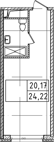 Планировка Студии 24.22 м² в ЖК «Апарт-отель Ладожский Авенир», корпус 1