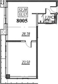 Планировка однокомнатная 55.57 м² в ЖК «Апарт-отель ЙЕС Приморский», корпус 1