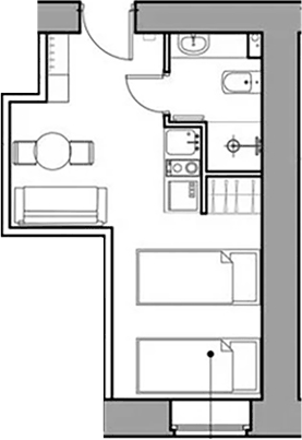 Планировка Студии 18.9 м² в ЖК «Отель «Константин» (Заслонова, 8)», корпус Б