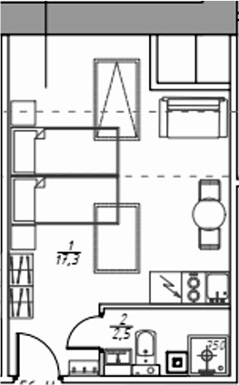Планировка Студии 20.3 м² в ЖК «Отель «Константин» (Заслонова, 8)», корпус Б