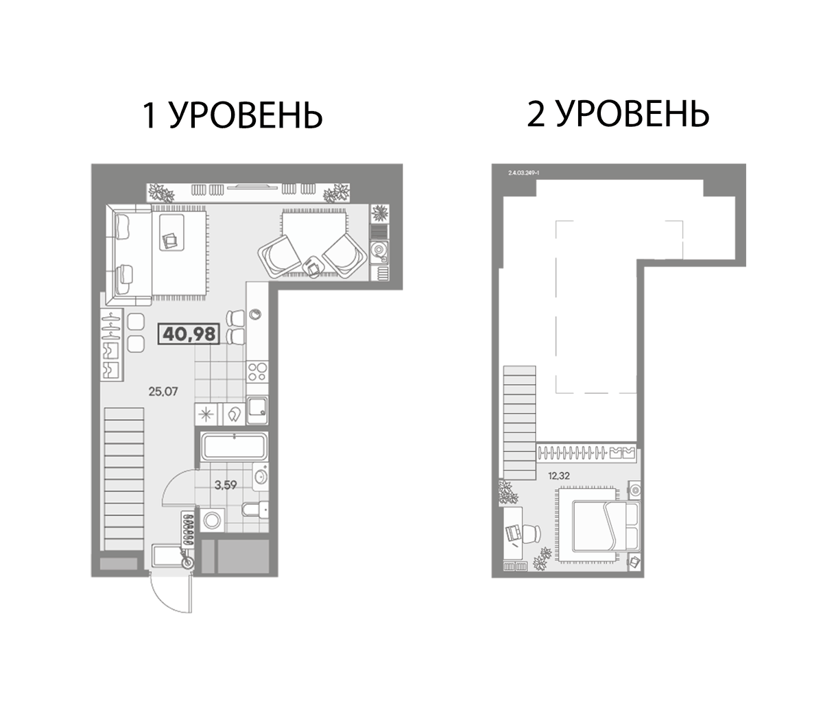 Планировка евродвушка (2Е) 40.98 м² в ЖК «АВАНТ», корпус Фабрик