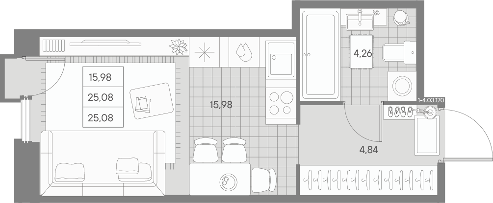 Планировка Студии 25.08 м² в ЖК «АВАНТ», корпус Классик