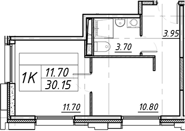 Планировка однокомнатная 30.15 м² в ЖК «АВЕНЮ-АПАРТ ПУЛКОВО», корпус 1
