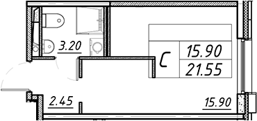 Планировка Студии 21.55 м² в ЖК «АВЕНЮ-АПАРТ ПУЛКОВО», корпус 1