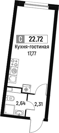 Планировка Студии 22.72 м² в ЖК «Авиатор», корпус 1