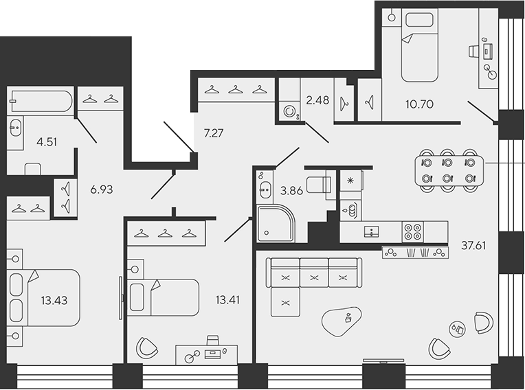 Планировка евро-4 (4Е) 100.2 м² в ЖК «BASHNI ELEMENT», корпус 3-ТИТАН