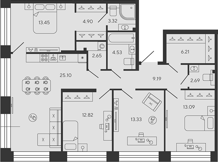 Планировка 5Е-к.кв 110.81 м² в ЖК «BASHNI ELEMENT», корпус 4-ПЛАТИНА
