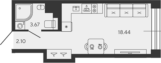 Планировка Студии 24.21 м² в ЖК «BASHNI ELEMENT», корпус 2-КУПРУМ