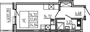 Планировка Студии 24.04 м² в ЖК «Bereg. Курортный», корпус AIR