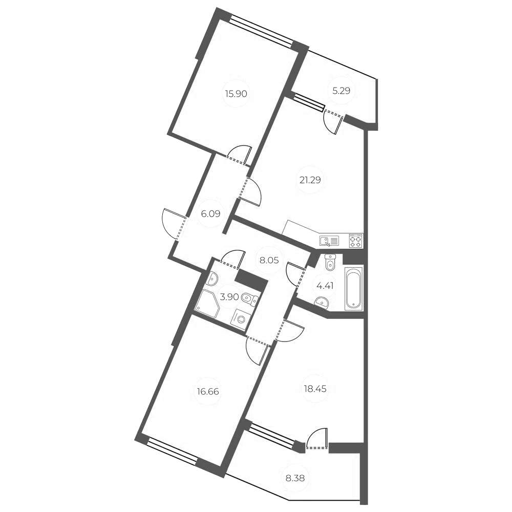 Планировка евро-4 (4Е) 101.59 м² в ЖК «БФА в Озерках», корпус 9