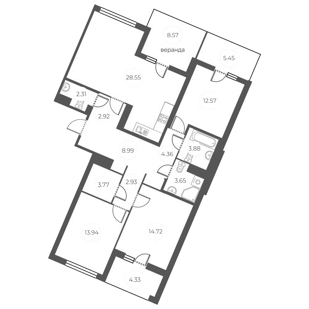 Планировка евро-4 (4Е) 114.97 м² в ЖК «БФА в Озерках», корпус 9