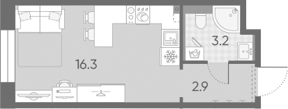 Планировка Студии 22.4 м² в ЖК «Большая Охта», корпус 6