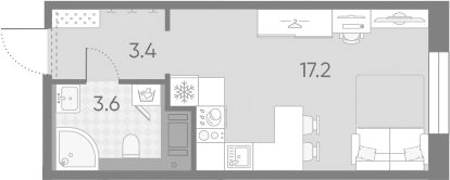 Планировка Студии 24.2 м² в ЖК «Большая Охта», корпус 7