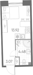 Планировка Студии 21.47 м² в ЖК «Бульвар Грина», корпус 1