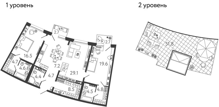 Планировка евротрёшка (3Е) 110.22 м² в ЖК «Цвет Зеленогорска», корпус 1