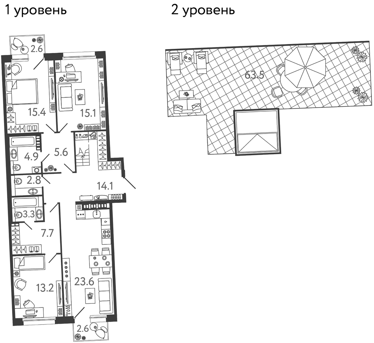 Планировка евро-4 (4Е) 174.4 м² в ЖК «Цвет Зеленогорска», корпус 1