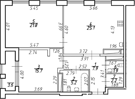 Планировка евротрёшка (3Е) 81.6 м² в ЖК «Дефанс», корпус А