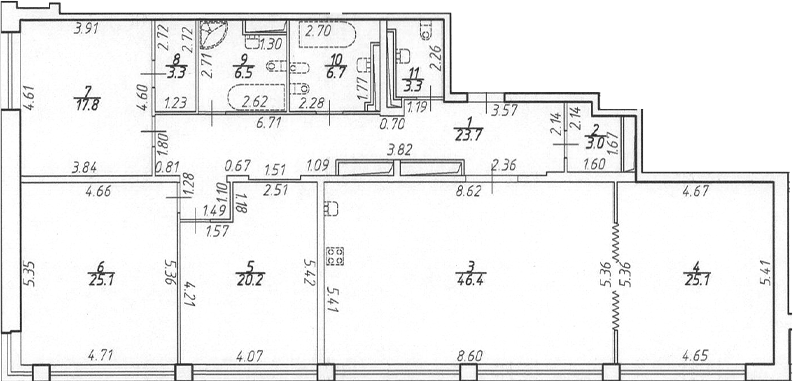 Планировка евро-4 (4Е) 181.1 м² в ЖК «Дефанс», корпус А