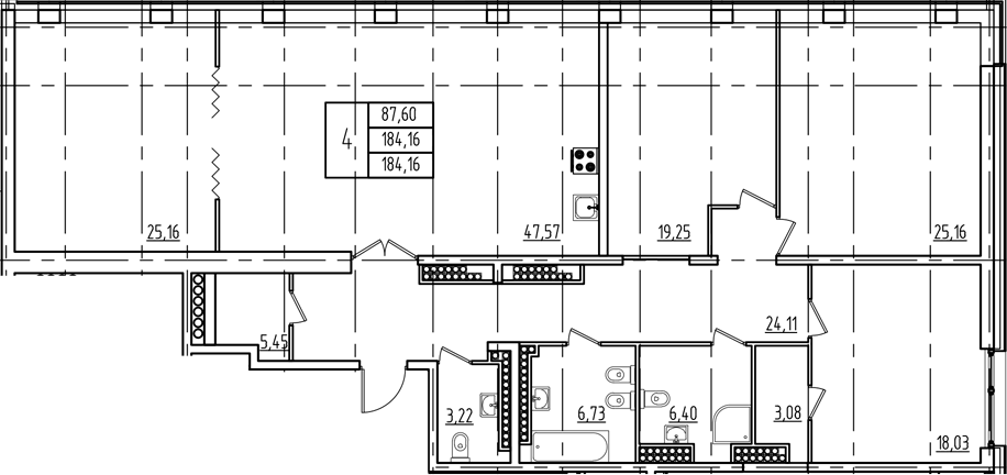 Планировка 5Е-к.кв 179.5 м² в ЖК «Дефанс», корпус А