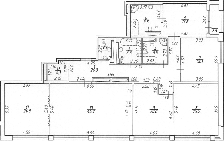 Планировка 5Е-к.кв 207.9 м² в ЖК «Дефанс», корпус А