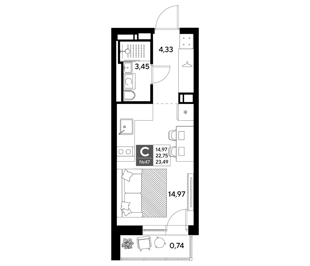 Планировка Студии 24 м² в ЖК «Догма Юкки», корпус 2