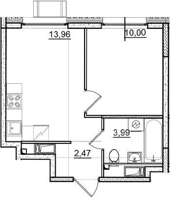 Планировка однокомнатная 30.42 м² в ЖК «Догма Юкки 2», корпус 1
