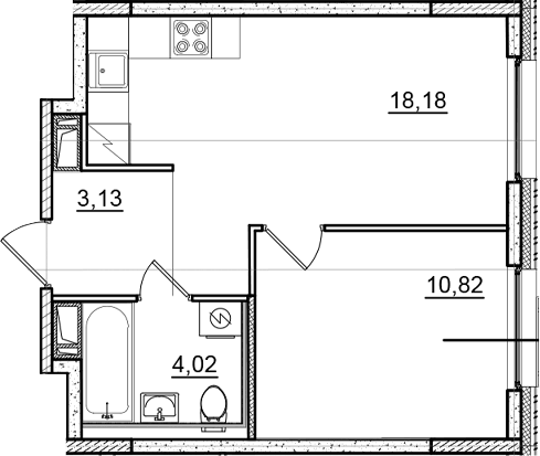 Планировка евродвушка (2Е) 36.15 м² в ЖК «Догма Юкки 2», корпус 1