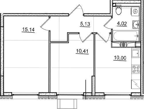 Планировка двухкомнатная 44.7 м² в ЖК «Догма Юкки 2», корпус 1