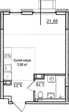 Планировка Студии 28.89 м² в ЖК «Догма Юкки 2», корпус 1