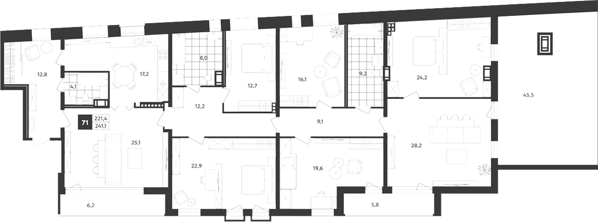 Планировка 7-к.кв 241.1 м² в ЖК «Дом на Бронницкой», корпус 1