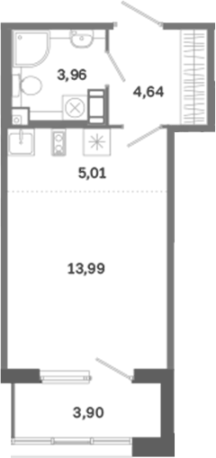 Планировка Студии 29.55 м² в ЖК «Дом на Курской», корпус 1