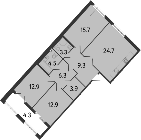 Планировка евро-4 (4Е) 97.8 м² в ЖК «МИРЪ», корпус 1