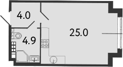 Планировка Студии 33.9 м² в ЖК «МИРЪ», корпус 1