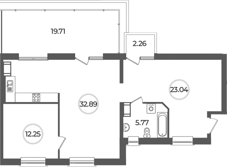 Планировка евродвушка (2Е) 80.54 м² в ЖК «Дуалист», корпус 1