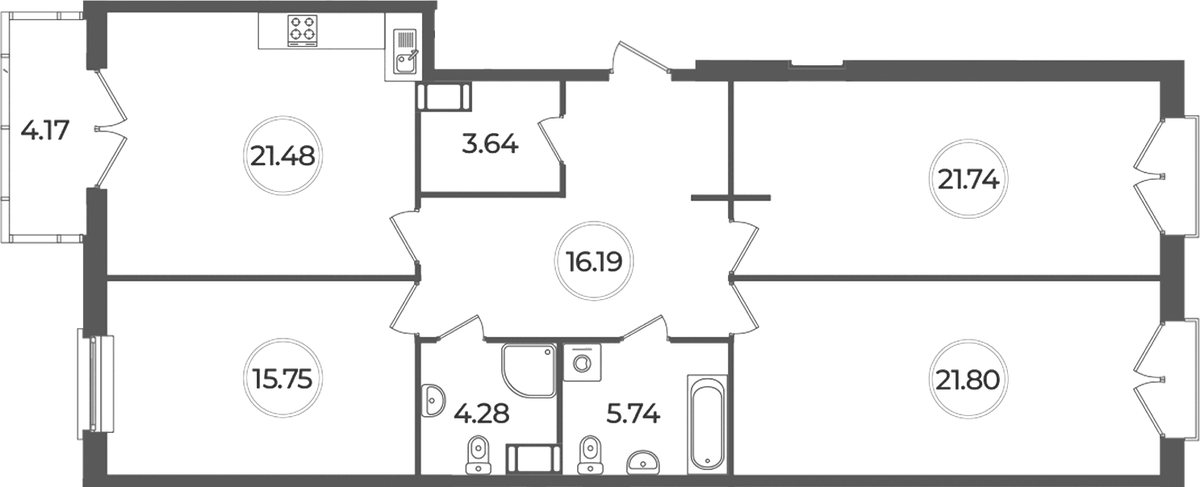 Планировка евро-4 (4Е) 111.87 м² в ЖК «Дуалист», корпус 1