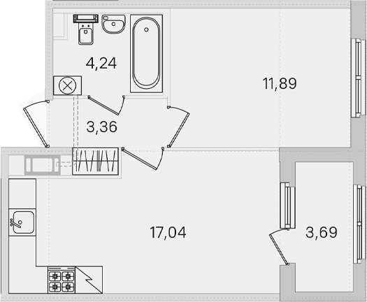 Планировка однокомнатная 40.22 м² в ЖК «Дубровский», корпус 2
