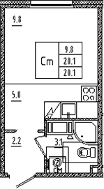 Планировка Студии 20.1 м² в ЖК «Дыбенко парк», корпус 1