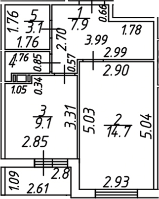 Планировка однокомнатная 37.8 м² в ЖК «Дзета», корпус 1