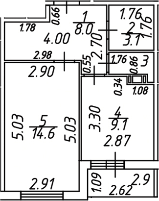 Планировка однокомнатная 37.9 м² в ЖК «Дзета», корпус 1