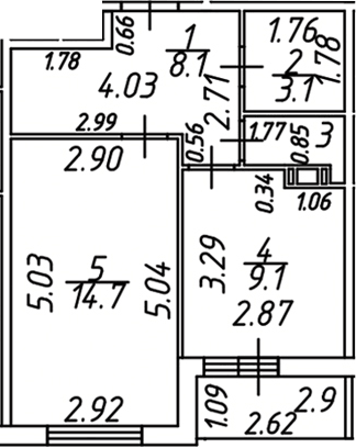 Планировка однокомнатная 38.1 м² в ЖК «Дзета», корпус 1