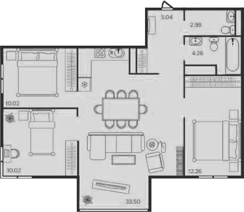 Планировка трёхкомнатная 78.09 м² в ЖК «Эдельвейс. Выборг», корпус 5