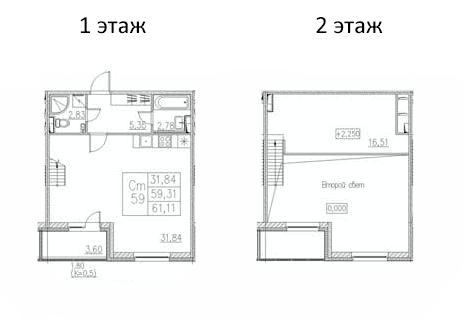 Планировка Студии 61.11 м² в ЖК «Энфилд», корпус 22