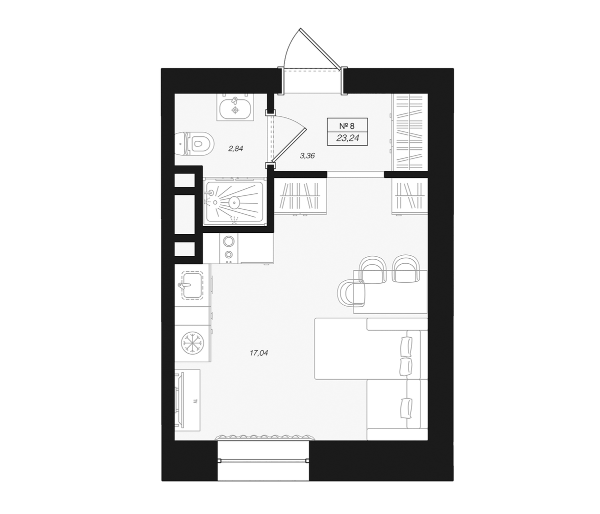 Планировка Студии 23.24 м² в ЖК «Феникс Рощино», корпус 1